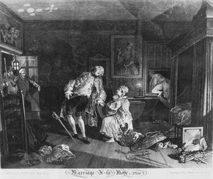 Die Modeehe, Platte 5, (Der Tod des Grafen) von William Hogarth