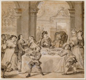 Sancho beim prächtigen Fest, aus "Don Quixote" von Miguel de Cervantes von William Hogarth