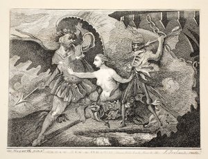 Satan, Sünde und Tod, veröffentlicht 1792 von William Hogarth