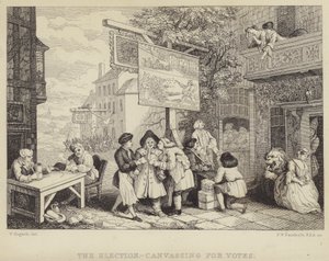 Die Wahl - Stimmenfang: Satire auf die Parlamentswahl von 1755, eine von vier Serien mit dem Titel Humours of an Election von William Hogarth