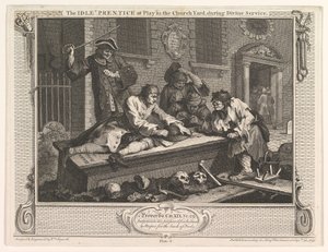 Der faule Lehrling beim Spielen auf dem Kirchhof Industrie und Faulheit, Tafel 3, 30. September 1747