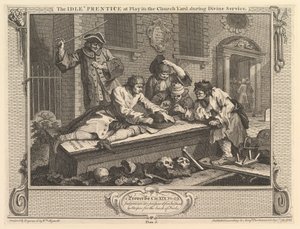 Der faule Lehrling beim Spielen auf dem Kirchhof: Fleiß und Faulheit, Tafel 3, 30. September 1747