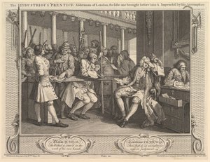 Der fleißige Lehrling, Alderman von London, der faule wird vorgeführt..., 30. September 1747 von William Hogarth