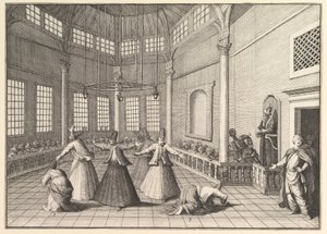 Das Innere einer Moschee, die Derwische tanzen Aubry de La Mottrayes Reisen durch..., 1723-24
