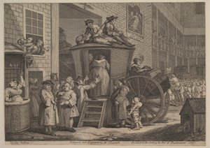 Die Postkutsche oder Der Hof des Landgasthofs, 1747 von William Hogarth