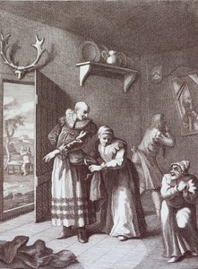 Der Pfarrer und der Barbier verkleiden sich, um Don Quijote zu fangen von William Hogarth