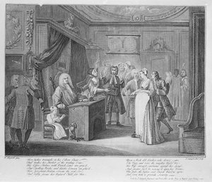 Frau schwört ein Kind einem ehrenwerten Bürger, um 1735