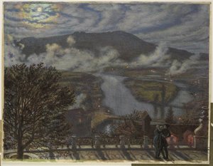 Ansicht von einer Terrasse auf eine Flusslandschaft bei Nacht von William Holman Hunt
