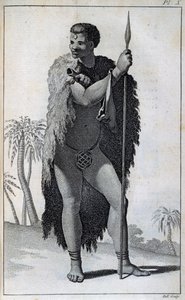 Khoikhoi-Mann (Hottentotte), aus Reisen von Le Vaillant ins Innere Afrikas über das Kap der Guten Hoffnung, in den Jahren 1783