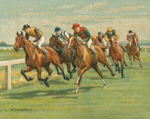 Historische und moderne Rennen, Flachrennen, Pferd, modern (Chromolithografie)