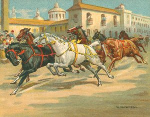 Historische und moderne Rennen, Reiterlose Pferderennen in Italien (Chromolithografie)