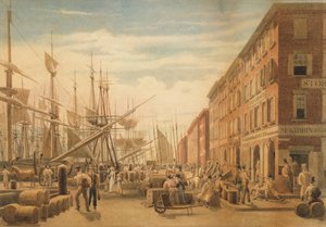 Ansicht der South Street, von Maiden Lane, New York City, ca. 1827 von William James Bennett