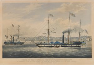 Schiffe der General Steam Navigation Company. Die Caledonia von 800 Tonnen verlässt Hamburg - Die Neptune von 800 Tonnen fährt in die Elbe auf ihrer Passage nach Hamburg, mit den königlichen Posten