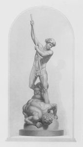 Michael und Satan, nach der Gruppe in Marmor von Flaxman, RA, gestochen von W. Roffe (Stich)