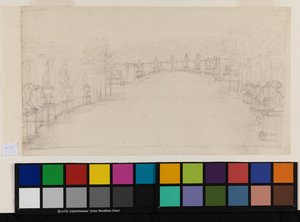 Chiswick, Ansicht der Exedra mit Skulpturenplatzierung von William Kent