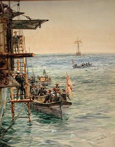 Eclipse Party verlässt H.M.S. Theseus, Santa Pola von William Lionel Wyllie
