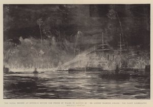Die Marineparade in Spithead vor dem Prinzen von Wales zu Ehren des Diamantenen Jubiläums der Königin, die Flotte beleuchtet