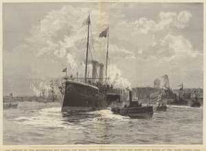Die Eröffnung des Manchester Ship Canal, die königliche Yacht Enchantress mit Ihrer Majestät an Bord, an der Mode Wheel Lock