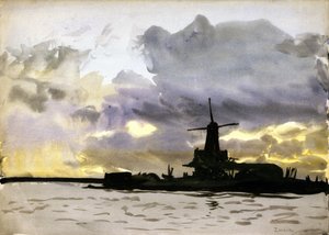 Die Windmühle in Zaandam, nördlich von Amsterdam (Niederlande). Aquarell von William Lionel Wyllie