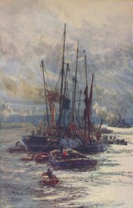 Entladen von Kohle in Lastkähne, 1910