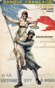 Französische Bank für Handel und Industrie. Plakat für den nationalen Kredit: „Abonnieren Sie den Befreiungskredit und der Sieg ist unser“ - ill. von William Malherbe von William Malherbe