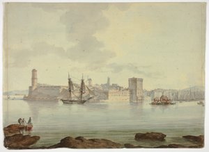 Hafen vor befestigter Stadt