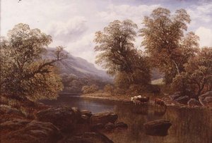 Landschaft mit einem Fluss und Vieh