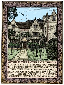 Kelmscott Manor, Gloucestershire, Frontispiz zu News from Nowhere, ca. 1892, 1901 von William Morris