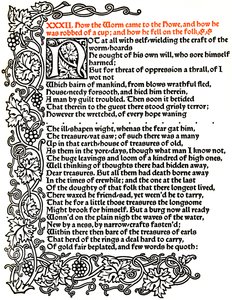 Kelmscott Press: Seite aus Die Geschichte von Beowulf, gedruckt in der Troy-Schrift, ca. 1895, 1914