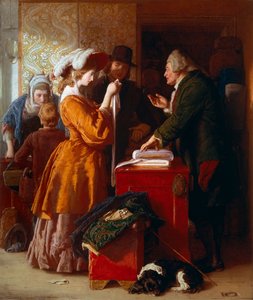 Die Wahl des Hochzeitskleides (Detail). Gemälde von William Mulready (1786-1863). 1845. London. Victoria and Albert Museum.