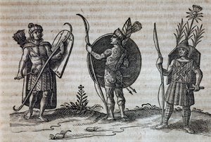 Typen von französischen kanadischen Indianern, Illustration aus Beschreibung von Nouvelle-France von Nicolas Toussaint Charlet
