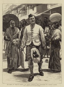 Der Prinz von Wales in Ceylon, der Highland Piper des Prinzen erstaunt die Kandyan-Einheimischen von William Small