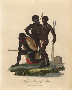 Südafrikanische Eingeborene mit Speeren, Tierhautmantel, Halskette von William Smellie