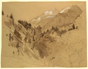 Zeichnung, Berge in der Nähe von Meiringen, Schweiz, 1856 von William Stanley Haseltine