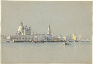 Blick über den Giudecca-Kanal zur Salute und zum Campanile von San Marco