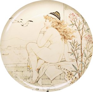 Ein Minton Art Pottery Studio Teller, bemalt mit einem Akt, der aufs Meer blickt, 19. Jahrhundert