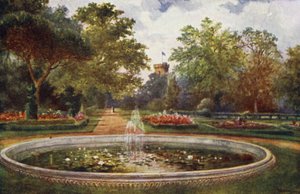 Warwick Castle: Terrassenweg (Farblithografie) von William W. Quatremain