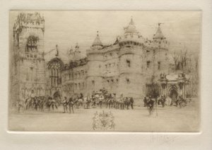 Holyrood Palace, Edinburgh (Königin Maria Stuart verlässt Holyrood Palace) von William Walcot
