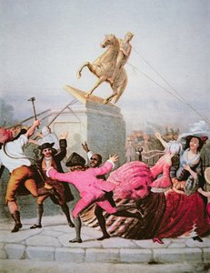 New Yorker Patrioten reißen die Statue von George III am Bowling Green nieder, 9. Juli 1776