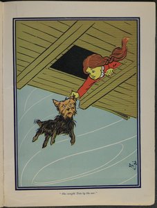 "Sie packte Toto am Ohr", Illustration aus "Der wunderbare Zauberer von Oz" von Lyman Frank Baum von William Wallace Denslow