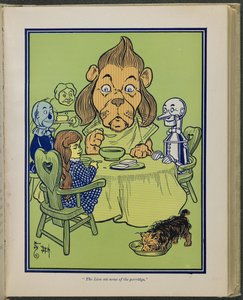 „Der Löwe aß etwas von dem Brei“, Illustration aus „Der wunderbare Zauberer von Oz“ von Lyman Frank Baum von William Wallace Denslow