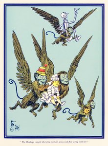 „Die Affen fingen Dorothy in ihren Armen und flogen mit ihr davon.“ aus „Der Zauberer von Oz“ von L. Frank Baum von William Wallace Denslow