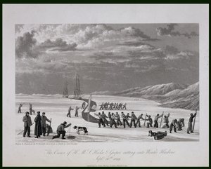 Die Besatzungen der H.M.S. Hecla und Griper schneiden in den Winterhafen, 26. September 1819, aus 