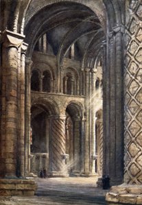 Durham, Innenraum der Kathedrale, Blick über das Kirchenschiff in das südliche Querschiff von William Wiehe Collins