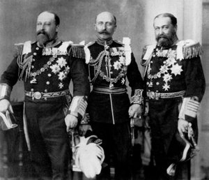 Der Prinz von Wales und seine Brüder bei der Hochzeit des Herzogs von York, 6. Juli 1893
