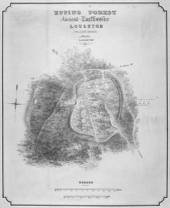 Karte der alten Erdwerke bei Loughton Camp um 52 n. Chr. im Epping Forest, Essex, 1876