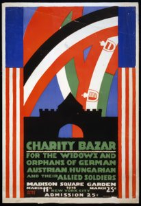 Plakat für einen Wohltätigkeitsbasar für Witwen und Waisen deutscher, österreichischer, ungarischer und konföderierter Soldaten im Madison Square Garden, New York