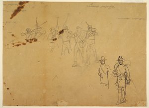 Skizzen von einzelnen Infanteriefiguren und Übungsunterschriften, 1862