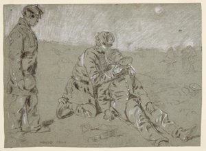 Soldat gibt einem verwundeten Kameraden Wasser, 1864