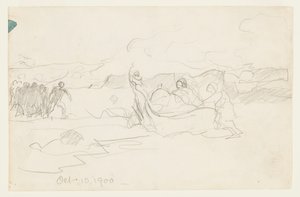 Fischer, die ein Dory an Land ziehen von Winslow Homer